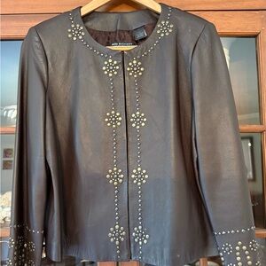 Dana Buchman for Neiman Marcus Vintage Brown Leather Jacket with Studded Design